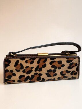Great American Leatherworks Leopard Print Handbag With Faux Croc Trim & Gold Cla